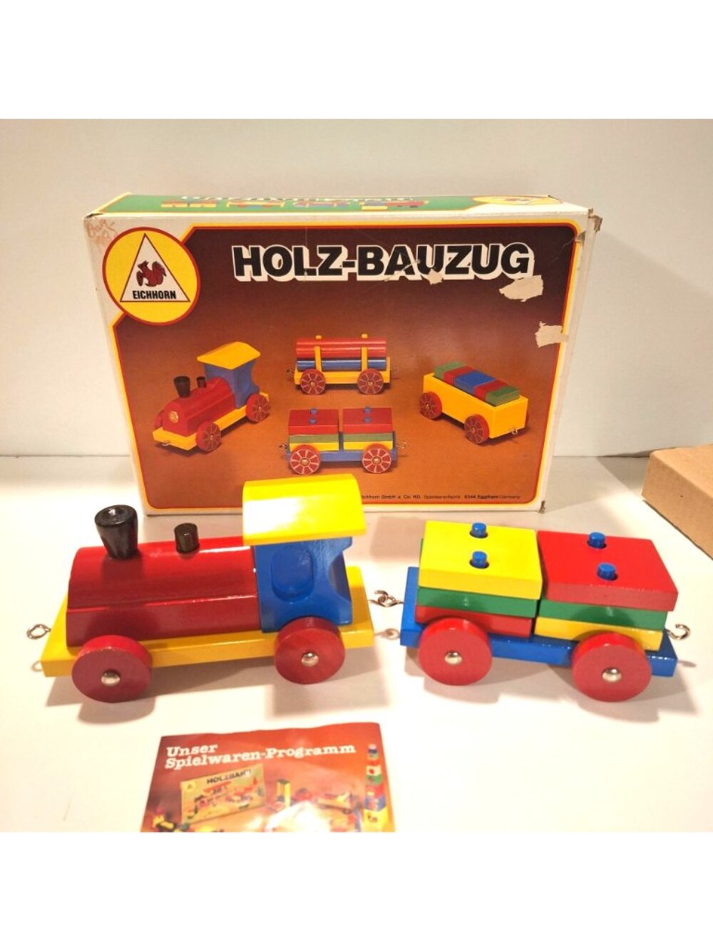 Eichhorn Holz-Bauzug Wooden Blocks Train Complete Set Original Box Vintage - Picture 4 of 12